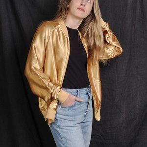 American Apparel Gold Metallic Satin Zip Up Jacket. Size: Small.
